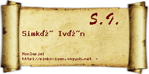 Simkó Iván névjegykártya