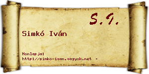 Simkó Iván névjegykártya